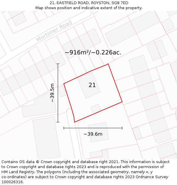 21, EASTFIELD ROAD, ROYSTON, SG8 7ED: Plot and title map