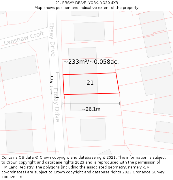 21, EBSAY DRIVE, YORK, YO30 4XR: Plot and title map