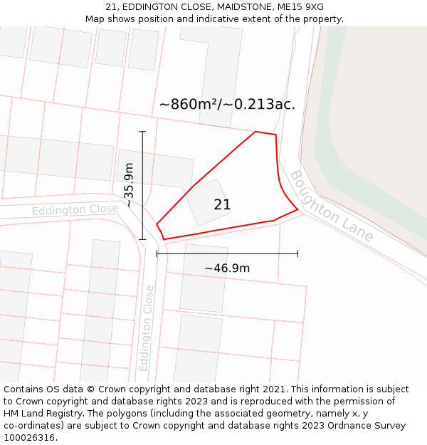 21, EDDINGTON CLOSE, MAIDSTONE, ME15 9XG: Plot and title map