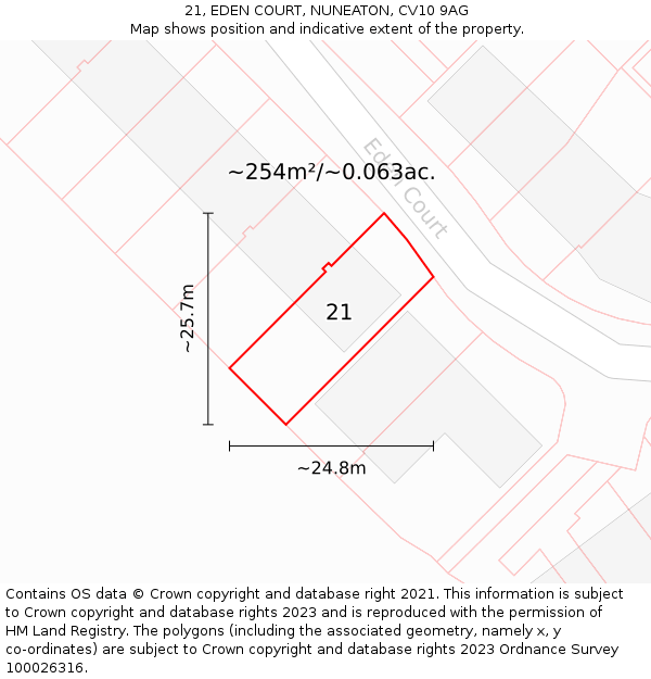 21, EDEN COURT, NUNEATON, CV10 9AG: Plot and title map