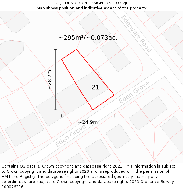 21, EDEN GROVE, PAIGNTON, TQ3 2JL: Plot and title map
