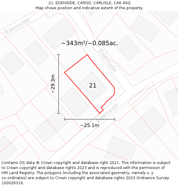 21, EDENSIDE, CARGO, CARLISLE, CA6 4AQ: Plot and title map