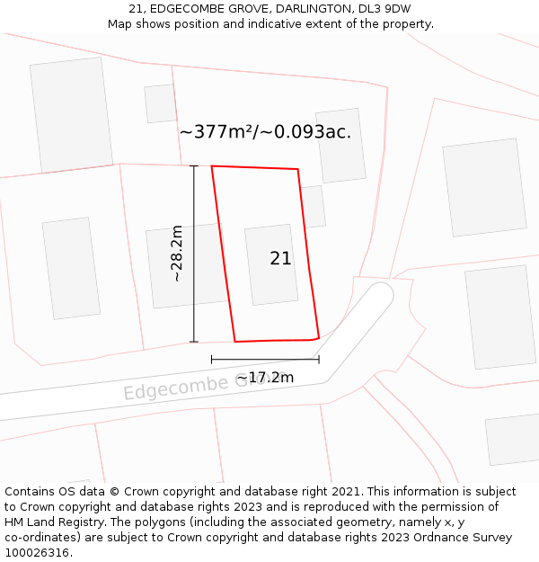 21, EDGECOMBE GROVE, DARLINGTON, DL3 9DW: Plot and title map