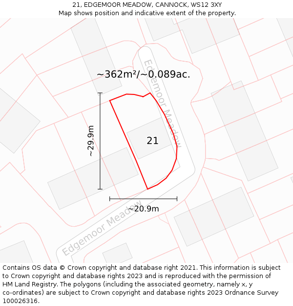 21, EDGEMOOR MEADOW, CANNOCK, WS12 3XY: Plot and title map