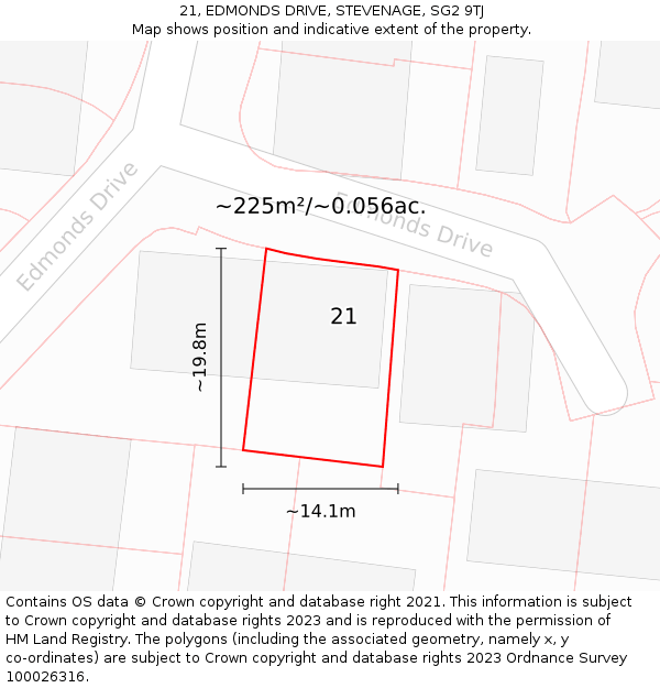 21, EDMONDS DRIVE, STEVENAGE, SG2 9TJ: Plot and title map