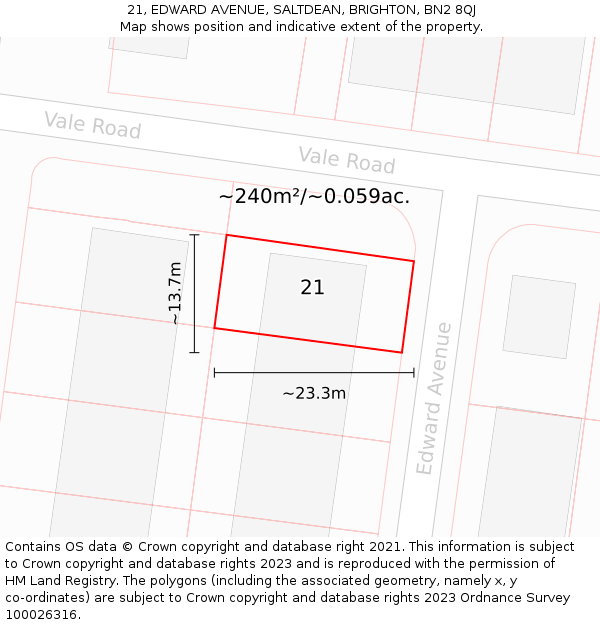 21, EDWARD AVENUE, SALTDEAN, BRIGHTON, BN2 8QJ: Plot and title map