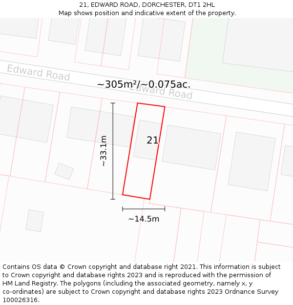 21, EDWARD ROAD, DORCHESTER, DT1 2HL: Plot and title map