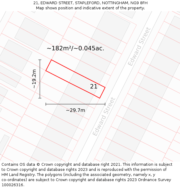 21, EDWARD STREET, STAPLEFORD, NOTTINGHAM, NG9 8FH: Plot and title map