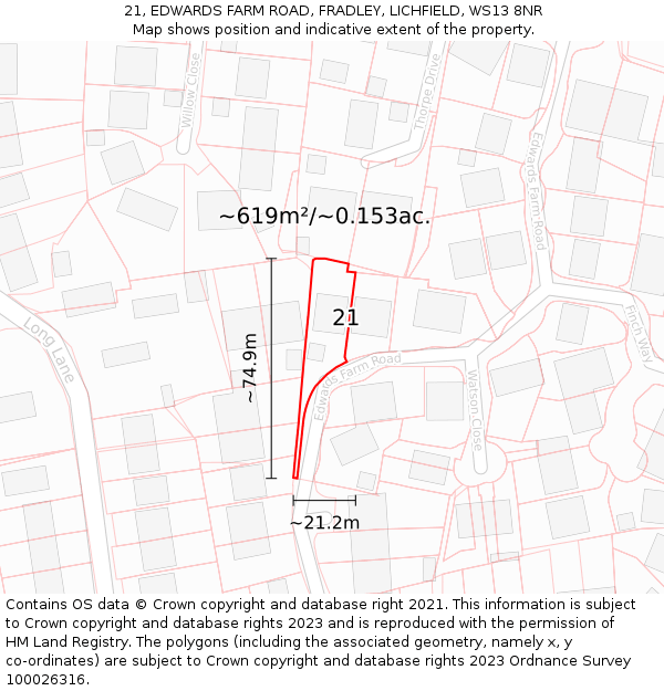 21, EDWARDS FARM ROAD, FRADLEY, LICHFIELD, WS13 8NR: Plot and title map