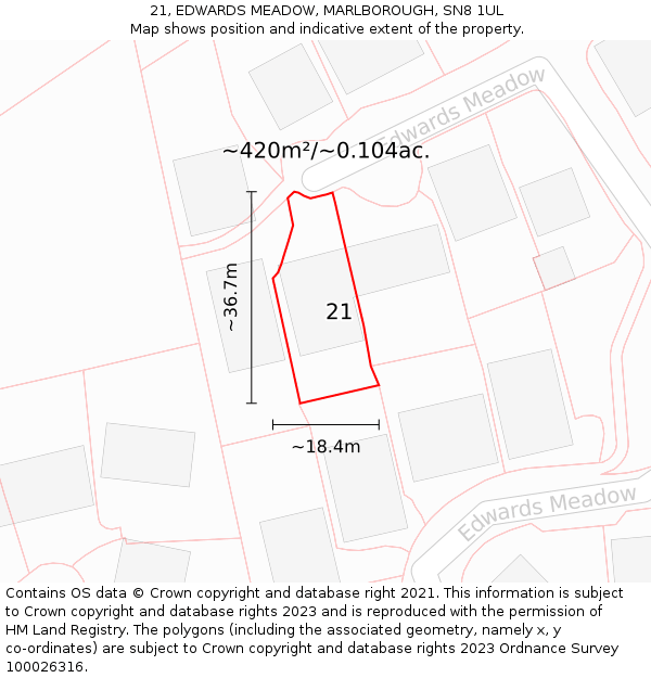 21, EDWARDS MEADOW, MARLBOROUGH, SN8 1UL: Plot and title map