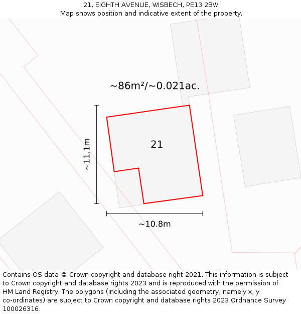 21, EIGHTH AVENUE, WISBECH, PE13 2BW: Plot and title map