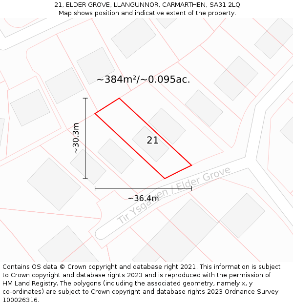 21, ELDER GROVE, LLANGUNNOR, CARMARTHEN, SA31 2LQ: Plot and title map