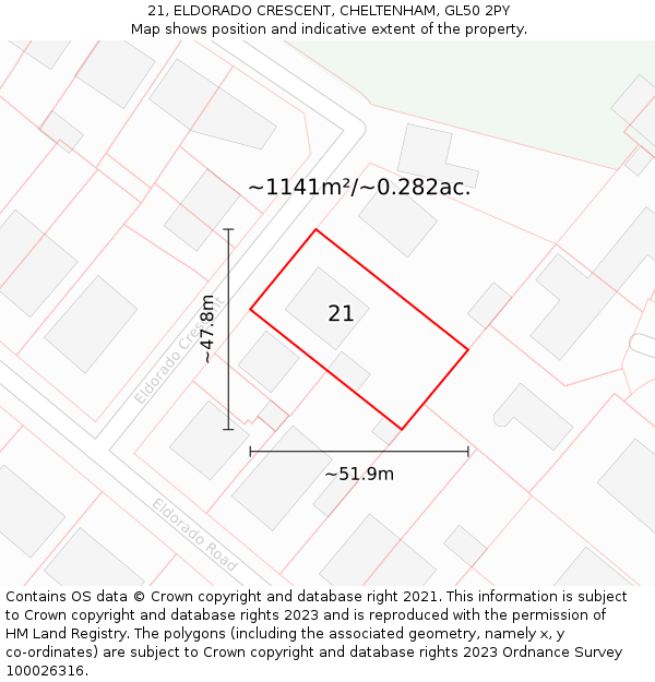 21, ELDORADO CRESCENT, CHELTENHAM, GL50 2PY: Plot and title map