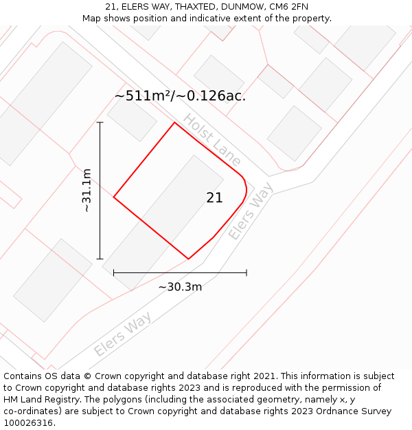 21, ELERS WAY, THAXTED, DUNMOW, CM6 2FN: Plot and title map