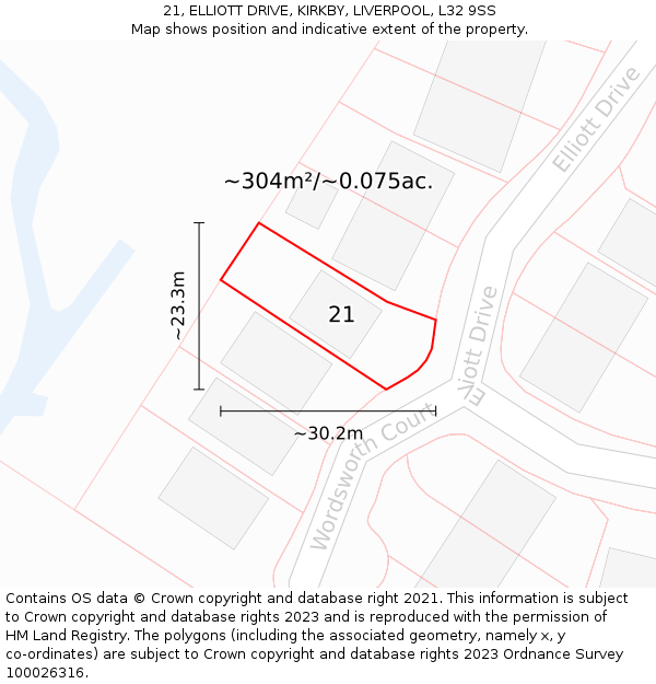 21, ELLIOTT DRIVE, KIRKBY, LIVERPOOL, L32 9SS: Plot and title map