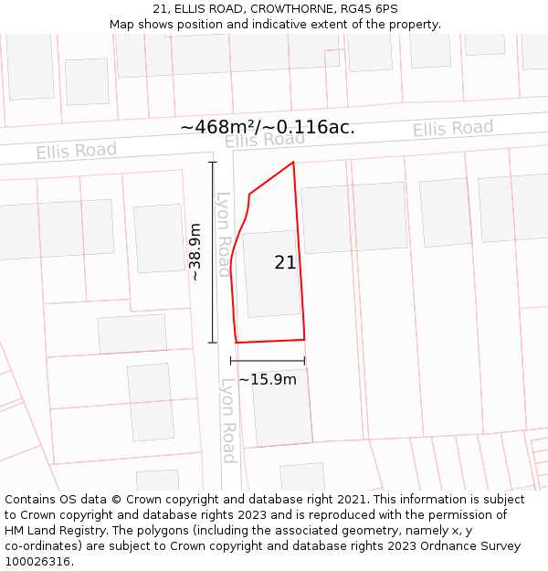 21, ELLIS ROAD, CROWTHORNE, RG45 6PS: Plot and title map