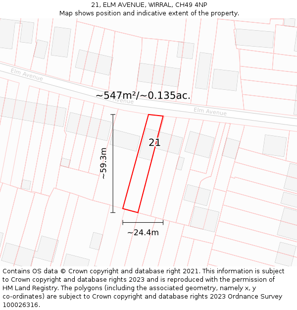 21, ELM AVENUE, WIRRAL, CH49 4NP: Plot and title map
