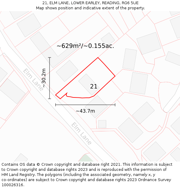 21, ELM LANE, LOWER EARLEY, READING, RG6 5UE: Plot and title map