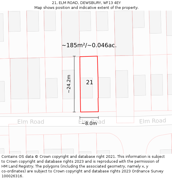 21, ELM ROAD, DEWSBURY, WF13 4EY: Plot and title map