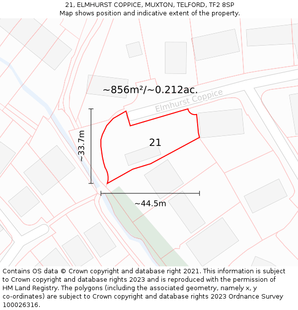 21, ELMHURST COPPICE, MUXTON, TELFORD, TF2 8SP: Plot and title map