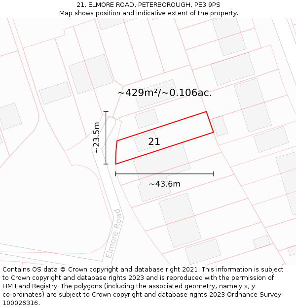 21, ELMORE ROAD, PETERBOROUGH, PE3 9PS: Plot and title map