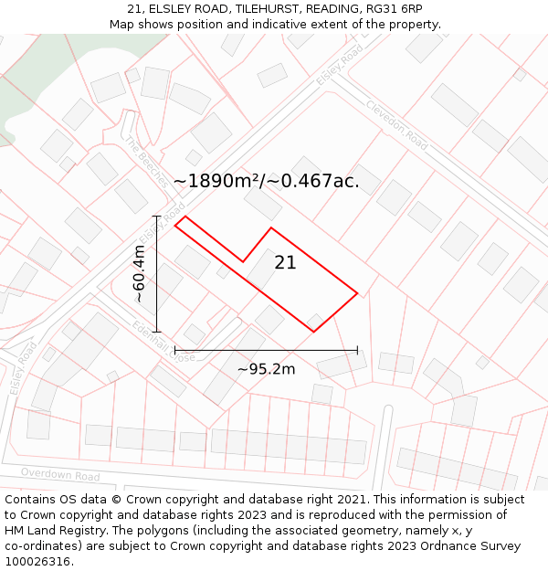 21, ELSLEY ROAD, TILEHURST, READING, RG31 6RP: Plot and title map