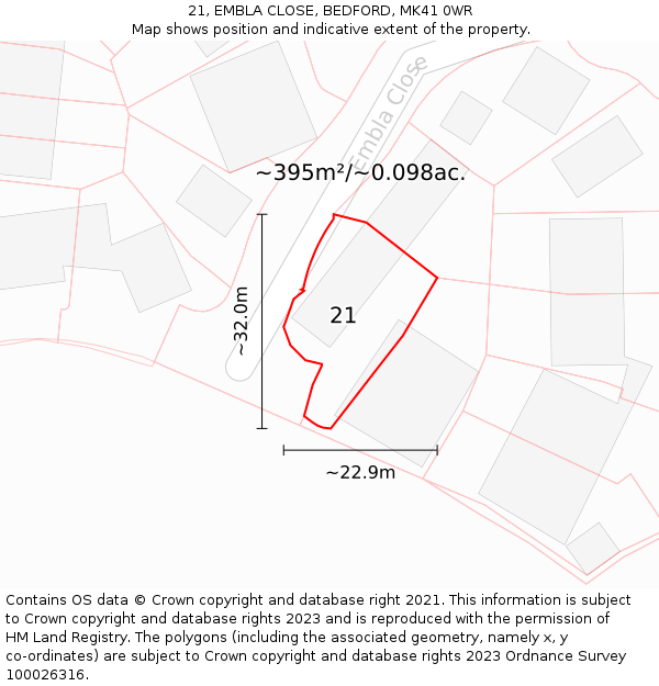 21, EMBLA CLOSE, BEDFORD, MK41 0WR: Plot and title map
