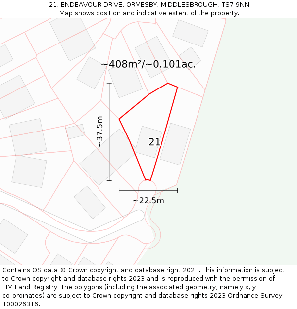 21, ENDEAVOUR DRIVE, ORMESBY, MIDDLESBROUGH, TS7 9NN: Plot and title map