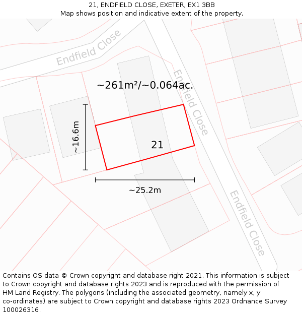 21, ENDFIELD CLOSE, EXETER, EX1 3BB: Plot and title map