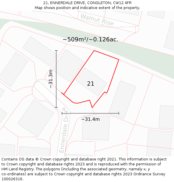 21, ENNERDALE DRIVE, CONGLETON, CW12 4FR: Plot and title map