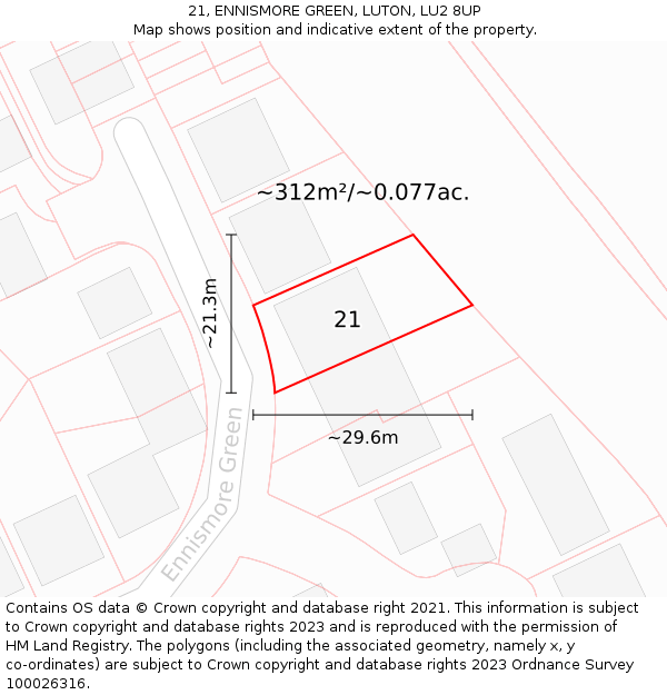 21, ENNISMORE GREEN, LUTON, LU2 8UP: Plot and title map