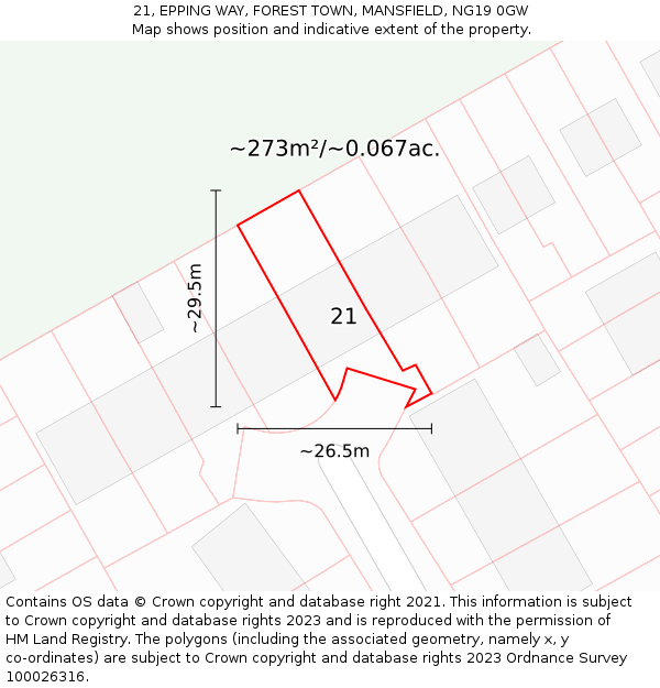 21, EPPING WAY, FOREST TOWN, MANSFIELD, NG19 0GW: Plot and title map