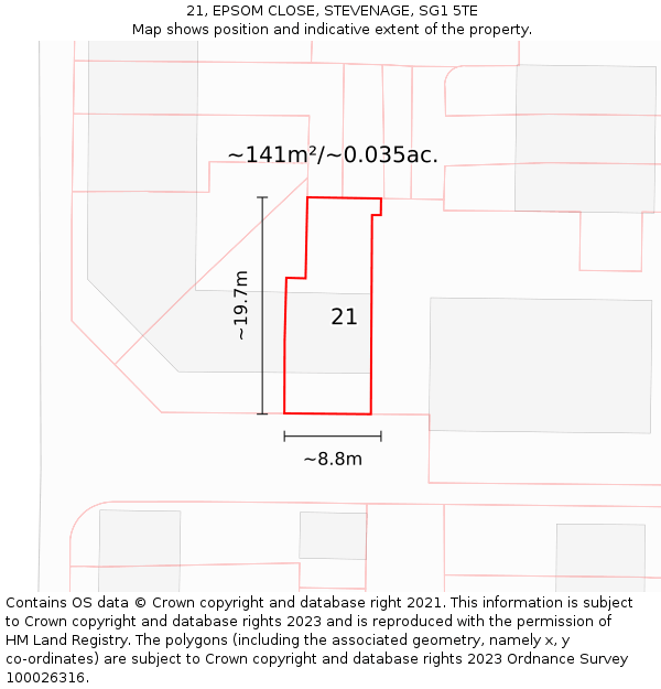 21, EPSOM CLOSE, STEVENAGE, SG1 5TE: Plot and title map