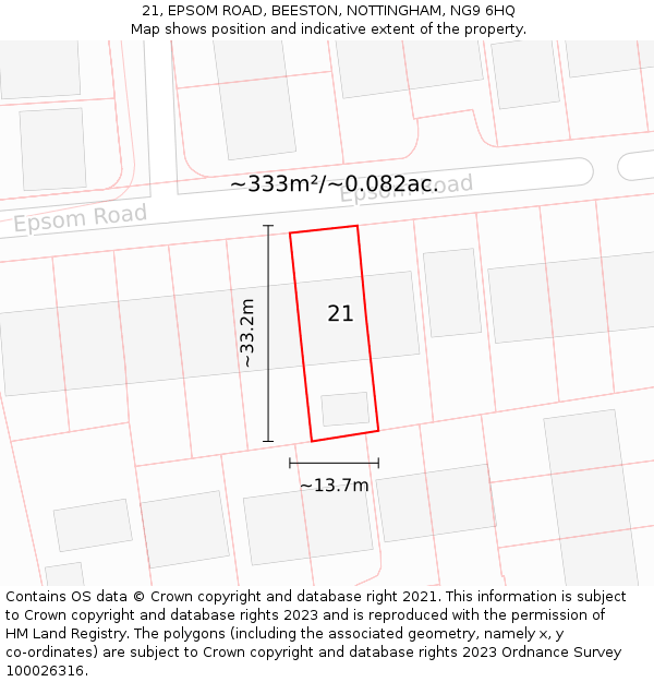 21, EPSOM ROAD, BEESTON, NOTTINGHAM, NG9 6HQ: Plot and title map