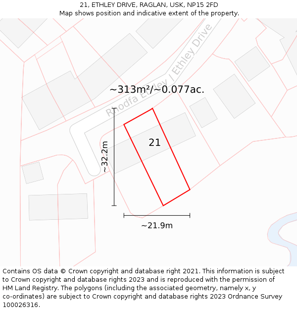 21, ETHLEY DRIVE, RAGLAN, USK, NP15 2FD: Plot and title map