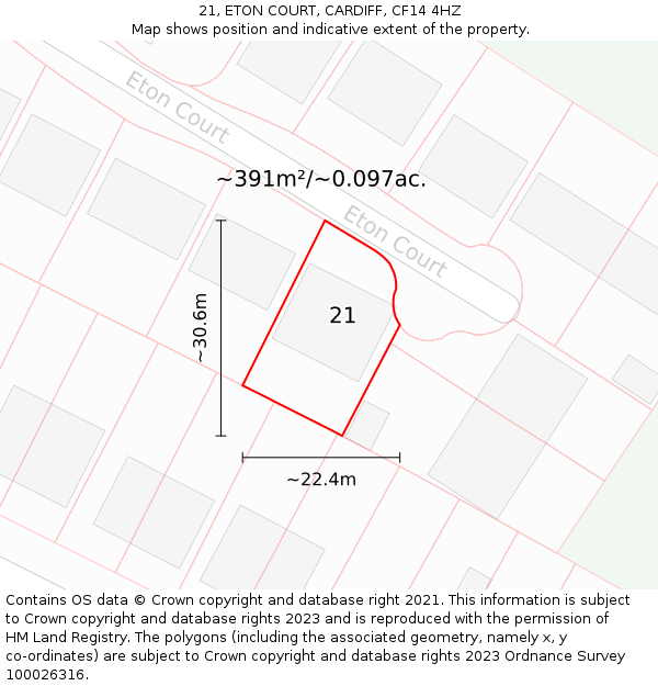 21, ETON COURT, CARDIFF, CF14 4HZ: Plot and title map