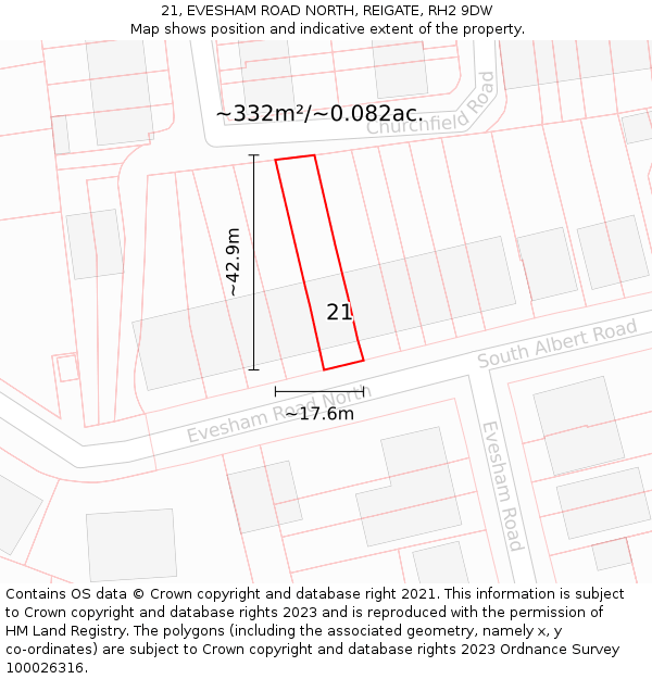 21, EVESHAM ROAD NORTH, REIGATE, RH2 9DW: Plot and title map