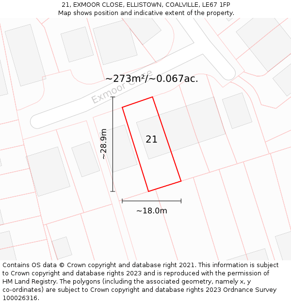 21, EXMOOR CLOSE, ELLISTOWN, COALVILLE, LE67 1FP: Plot and title map