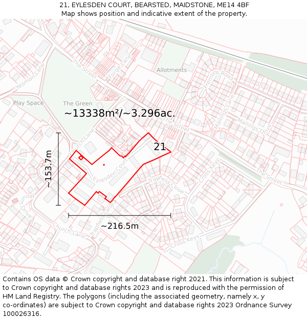 21, EYLESDEN COURT, BEARSTED, MAIDSTONE, ME14 4BF: Plot and title map