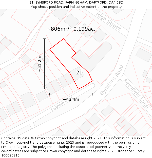 21, EYNSFORD ROAD, FARNINGHAM, DARTFORD, DA4 0BD: Plot and title map