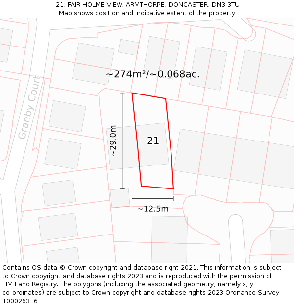 21, FAIR HOLME VIEW, ARMTHORPE, DONCASTER, DN3 3TU: Plot and title map