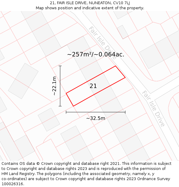 21, FAIR ISLE DRIVE, NUNEATON, CV10 7LJ: Plot and title map
