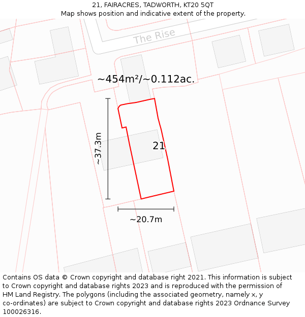 21, FAIRACRES, TADWORTH, KT20 5QT: Plot and title map