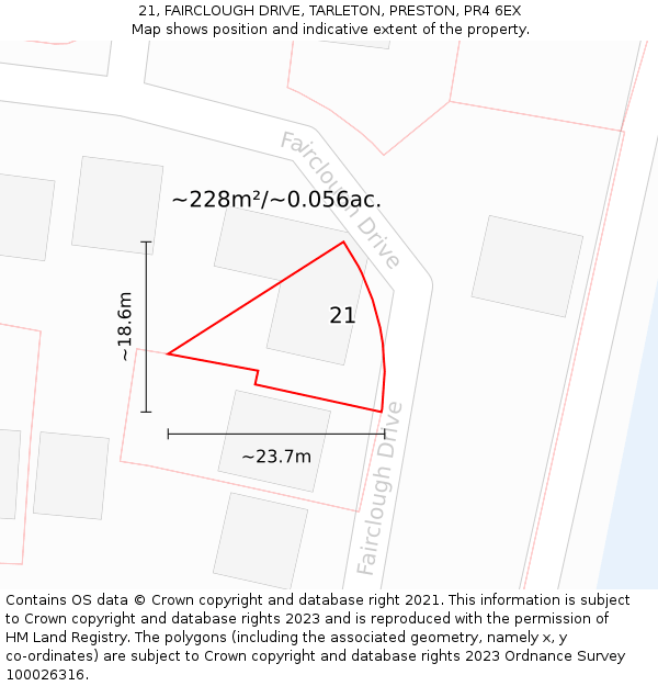 21, FAIRCLOUGH DRIVE, TARLETON, PRESTON, PR4 6EX: Plot and title map