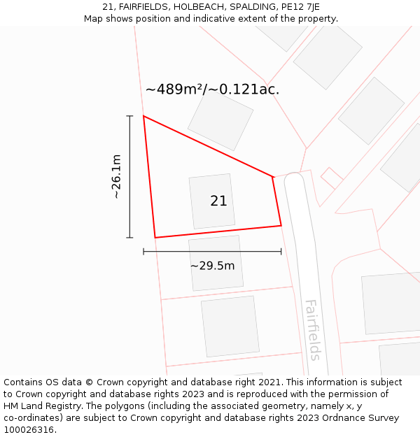 21, FAIRFIELDS, HOLBEACH, SPALDING, PE12 7JE: Plot and title map