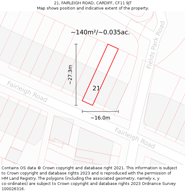 21, FAIRLEIGH ROAD, CARDIFF, CF11 9JT: Plot and title map