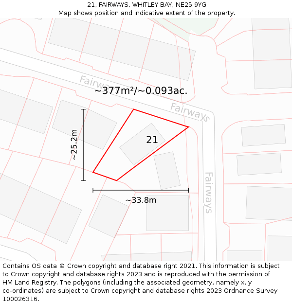 21, FAIRWAYS, WHITLEY BAY, NE25 9YG: Plot and title map