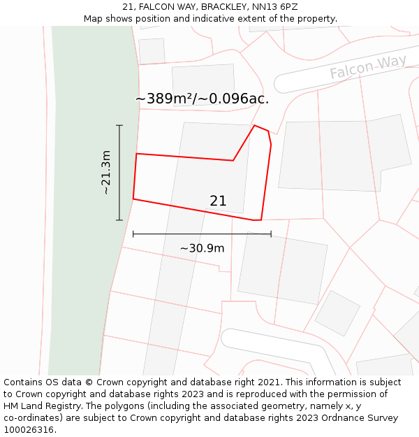 21, FALCON WAY, BRACKLEY, NN13 6PZ: Plot and title map
