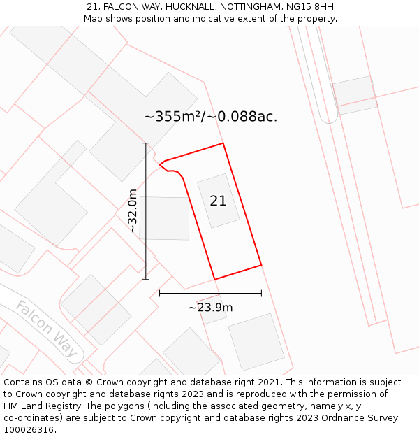 21, FALCON WAY, HUCKNALL, NOTTINGHAM, NG15 8HH: Plot and title map