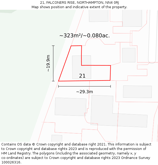 21, FALCONERS RISE, NORTHAMPTON, NN4 0RJ: Plot and title map